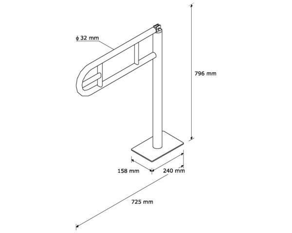 Poręcz uchylna łukowa 600 mm, montowana do podłogi, z uchwytem na papier toaletowy Poręcz uchylna łukowa 600 mm, montowana do podłogi, z uchwytem na papier toaletowy