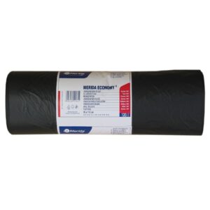 Worki na śmieci MERIDA ECONOMY, 70 x 110 cm, pojemność 120 l, rolka 50 szt., CZARNE, HDPE/LDPE