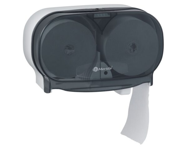 Pojemnik na dwie rolki papieru toaletowego bez gilzy MERIDA ONE, tworzywo ABS, biały Pojemnik na dwie rolki papieru toaletowego bez gilzy MERIDA ONE, tworzywo ABS, biały
