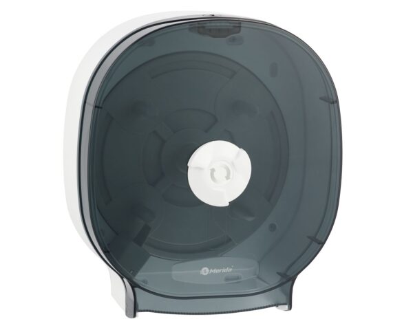 Pojemnik na cztery rolki papieru toaletowego bez gilzy MERIDA ONE biały za 75 zł netto przy zakupie 2 kartonów papiery toaletowego MERIDA OPTIMUM POB301 (36 x 85 m = 3060 m, 12 240 listków)