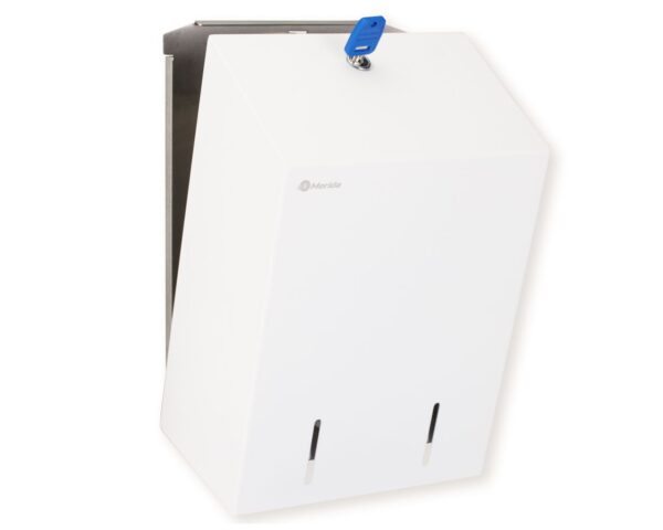 Pojemnik na papier toaletowy w listkach MERIDA STELLA WHITE LINE, pojemność do 900 szt., biały Pojemnik na papier toaletowy w listkach MERIDA STELLA WHITE LINE, pojemność do 900 szt., biały