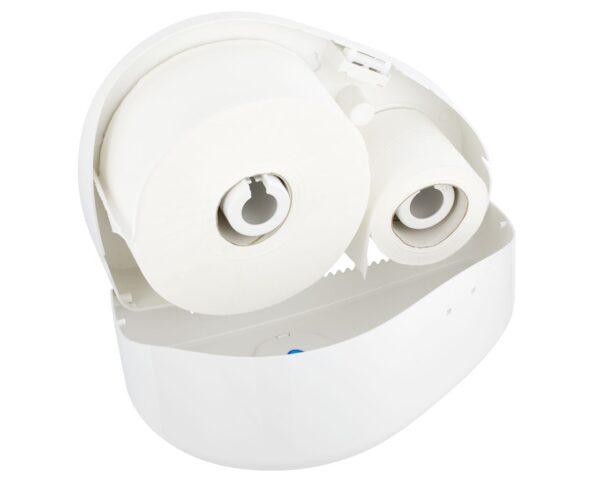 Pojemnik na papier toaletowy MERIDA TOP DUO z uchwytem na resztkę rolki, tworzywo ABS, biały, okienko szare Pojemnik na papier toaletowy MERIDA TOP DUO z uchwytem na resztkę rolki, tworzywo ABS, biały, okienko szare