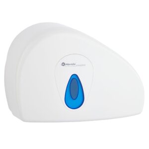 Pojemnik na papier toaletowy MERIDA TOP DUO z uchwytem na resztkę rolki, tworzywo ABS, biały, okienko niebieskie