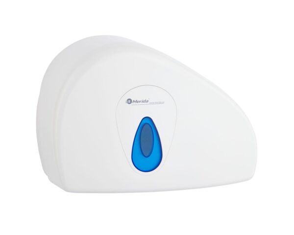 Pojemnik na papier toaletowy MERIDA TOP DUO z uchwytem na resztkę rolki, tworzywo ABS, biały, okienko niebieskie Pojemnik na papier toaletowy MERIDA TOP DUO z uchwytem na resztkę rolki, tworzywo ABS, biały, okienko niebieskie