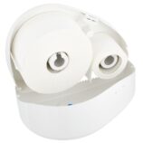 Pojemnik na papier toaletowy MERIDA TOP DUO z uchwytem na resztkę rolki, tworzywo ABS, biały, okienko niebieskie