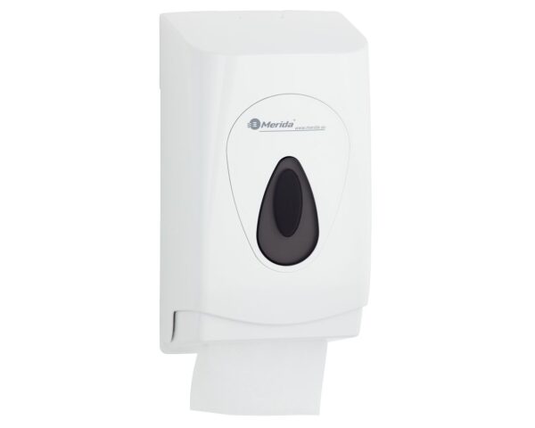 Pojemnik na papier toaletowy w listkach MERIDA TOP, pojemność do 450 szt., tworzywo ABS, biały, okienko szare Pojemnik na papier toaletowy w listkach MERIDA TOP, pojemność do 450 szt., tworzywo ABS, biały, okienko szare