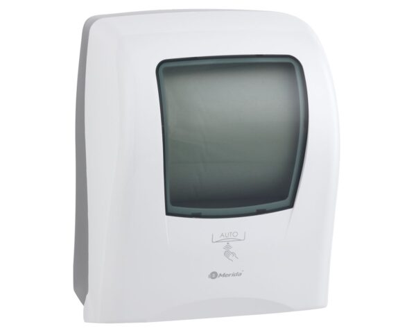 Automatyczny bezdotykowy podajnik ręczników papierowych w rolach MERIDA ONE AUTOMATIC MAXI, tworzywo ABS, biały Automatyczny bezdotykowy podajnik ręczników papierowych w rolach MERIDA ONE AUTOMATIC MAXI, tworzywo ABS, biały