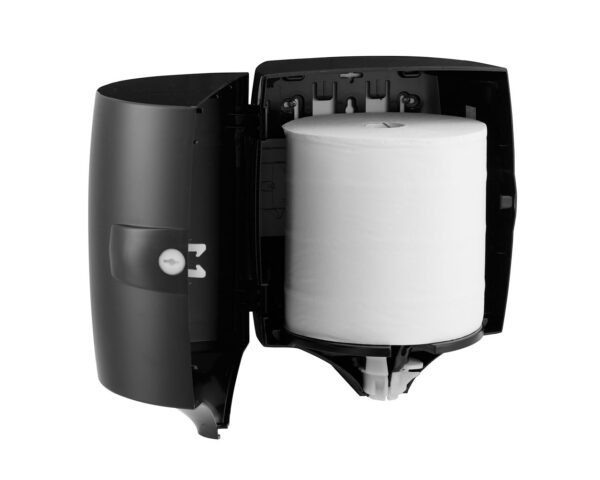 Pojemnik na ręczniki papierowe w roli w systemie listkowym MERIDA ONE CENTER PULL, tworzywo ABS, czarny Pojemnik na ręczniki papierowe w roli w systemie listkowym MERIDA ONE CENTER PULL, tworzywo ABS, czarny