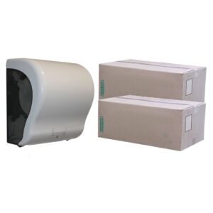 Podajnik ręczników MERIDA LUX CUT za 125 zł netto z 2 kartonami ręczników TOP AUTOMATIC RAB302