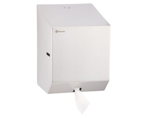 Pojemnik na ręczniki papierowe w rolach lub papier toaletowy w systemie listkowym MERIDA STELLA MINI, stal matowa Pojemnik na ręczniki papierowe w rolach lub papier toaletowy w systemie listkowym MERIDA STELLA MINI, stal matowa