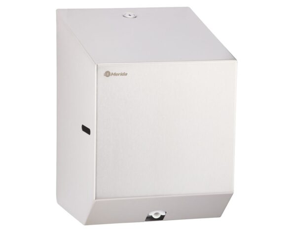 Pojemnik na ręczniki papierowe w rolach lub papier toaletowy w systemie listkowym MERIDA STELLA MINI, stal polerowana Pojemnik na ręczniki papierowe w rolach lub papier toaletowy w systemie listkowym MERIDA STELLA MINI, stal polerowana