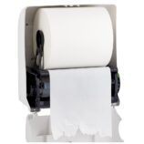 Mechaniczny podajnik ręczników papierowych w rolach MERIDA TOP AUTOMATIC MAXI, tworzywo ABS, biały połysk, okienko niebieskie