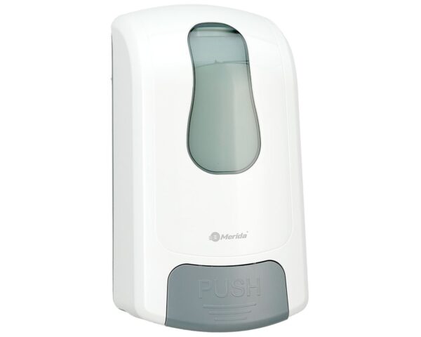 Dozownik mydła w płynie MERIDA ONE, pojemność zbiornika 1000 ml, tworzywo ABS, biały Dozownik mydła w płynie MERIDA ONE, pojemność zbiornika 1000 ml, tworzywo ABS, biały