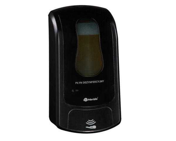 Bezdotykowy automatyczny dozownik płynu dezynfekcyjnego w sprayu MERIDA ONE na jednorazowe wkłady 1000 ml, tworzywo ABS, czarny Bezdotykowy automatyczny dozownik płynu dezynfekcyjnego w sprayu MERIDA ONE na jednorazowe wkłady 1000 ml, tworzywo ABS, czarny