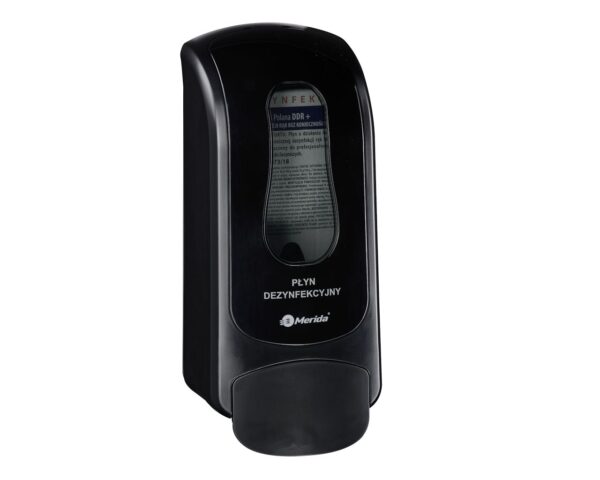 Dozownik płynu dezynfekcyjnego MERIDA ONE na jednorazowe wkłady 700 ml z płynem dezynfekcyjnym MERIDA POLANA DDR+, tworzywo ABS, czarny Dozownik płynu dezynfekcyjnego MERIDA ONE na jednorazowe wkłady 700 ml z płynem dezynfekcyjnym MERIDA POLANA DDR+, tworzywo ABS, czarny