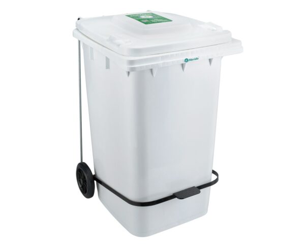 Kosz na zużyte ręczniki papierowe MERIDA ECO PAPER, biały, na kółkach otwierany przyciskiem pedałowym 240 l Kosz na zużyte ręczniki papierowe MERIDA ECO PAPER, biały, na kółkach otwierany przyciskiem pedałowym 240 l