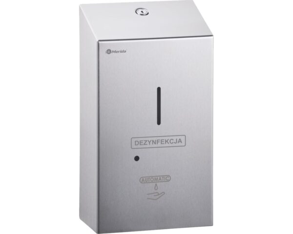 Bezdotykowy automatyczny dozownik płynu dezynfekcyjnego w sprayu na jednorazowe wkłady 1000 ml, MERIDA STELLA, stal matowa Bezdotykowy automatyczny dozownik płynu dezynfekcyjnego w sprayu na jednorazowe wkłady 1000 ml, MERIDA STELLA, stal matowa