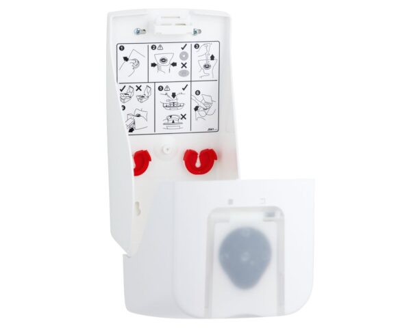 Dozownik nasączonych chusteczek do dezynfekcji rąk i powierzchni na jednorazowe wkłady MERIDA TOP biały, okienko czerwone Dozownik nasączonych chusteczek do dezynfekcji rąk i powierzchni na jednorazowe wkłady MERIDA TOP biały, okienko czerwone