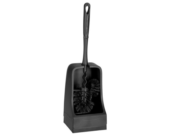 Szczotka do WC z uchwytem i z końcówką do czyszczenia wewnętrznej krawędzi muszli, kolor czarny