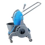 Wózek serwisowy do sprzątania, jednowiadrowy, wiadro 15 l, kuweta 8 l, niebieska prasa