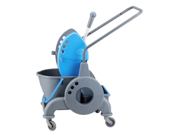 Wózek serwisowy do sprzątania, jednowiadrowy, wiadro 15 l, kuweta 8 l, niebieska prasa Wózek serwisowy do sprzątania, jednowiadrowy, wiadro 15 l, kuweta 8 l, niebieska prasa