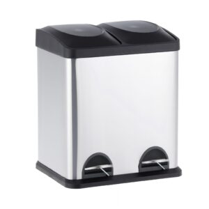 Kosz pedałowy do segregacji odpadów, dwukomorowy, 2x15 l, stal matowa