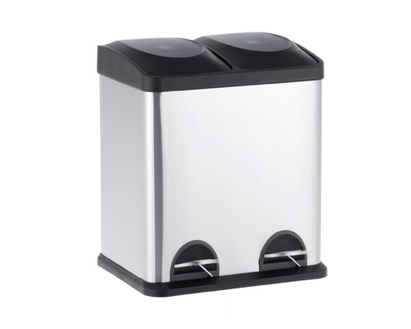 Kosz pedałowy do segregacji odpadów, dwukomorowy, 2x15 l, stal matowa