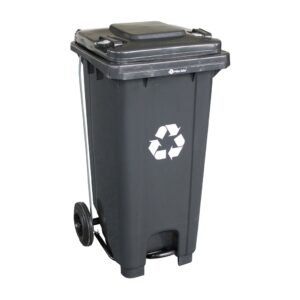 Kosz na odpady SZARY, na kółkach, otwierany przyciskiem pedałowym 120 l, bez pokrywy
