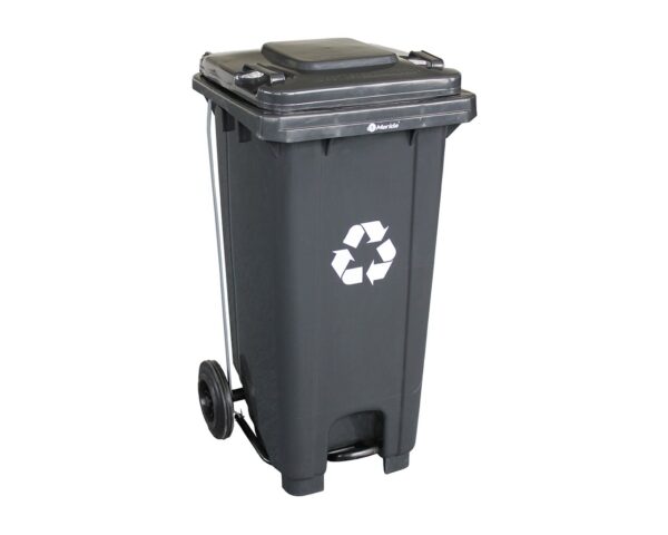 Kosz na odpady SZARY, na kółkach, otwierany przyciskiem pedałowym 120 l, bez pokrywy