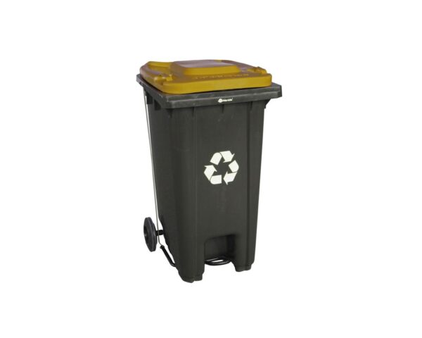 Kosz na odpady SZARY, na kółkach, otwierany przyciskiem pedałowym 120 l, bez pokrywy Kosz na odpady SZARY, na kółkach, otwierany przyciskiem pedałowym 120 l, bez pokrywy