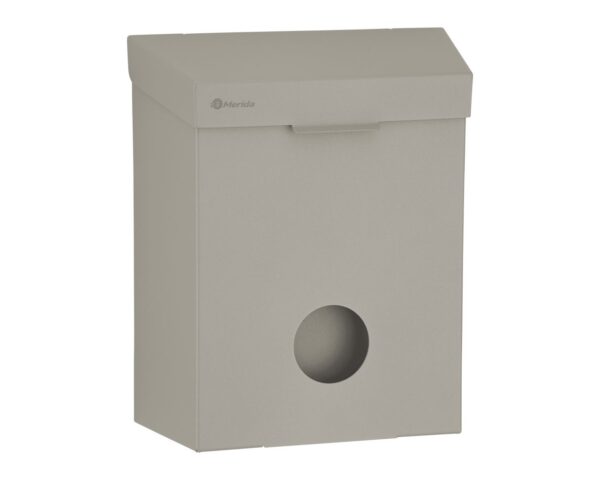 Kosz do damskich toalet MERIDA STELLA STONE GREY LINE z pojemnikiem na torebki higieniczne, pojemność 4,4 l, szary kamienny Kosz do damskich toalet MERIDA STELLA STONE GREY LINE z pojemnikiem na torebki higieniczne, pojemność 4,4 l, szary kamienny