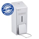 Dozownik płynu dezynfekcyjnego w sprayu na jednorazowe wkłady 1000 ml z przyciskiem łokciowym MERIDA STELLA, stal matowa