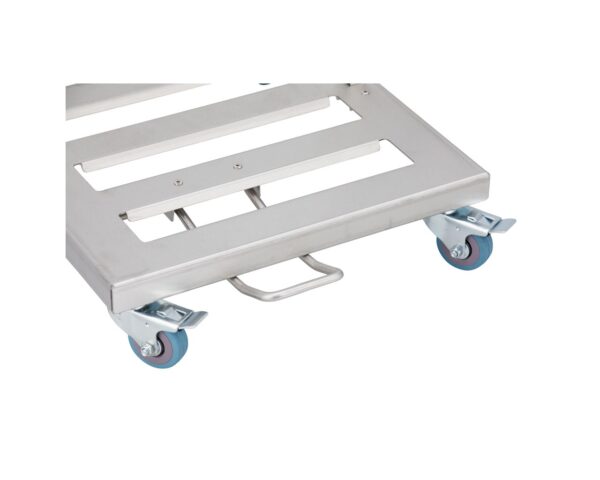 Stelaż na worki, z wolno opadającą pokrywą i przyciskiem pedałowym, na kółkach, stal matowa Stelaż na worki, z wolno opadającą pokrywą i przyciskiem pedałowym, na kółkach, stal matowa