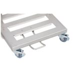 Stelaż na worki, z wolno opadającą pokrywą i przyciskiem pedałowym, na kółkach, stal matowa