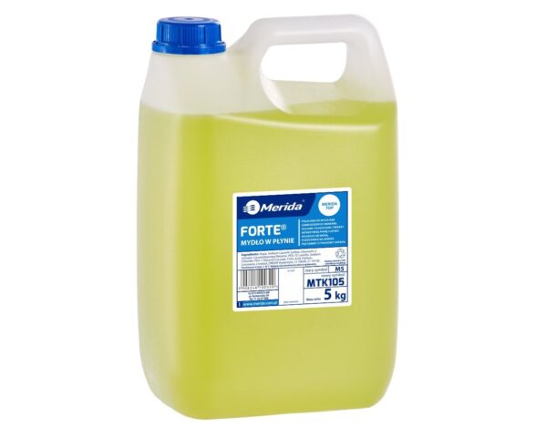 Specjalistyczne mydło w płynie MERIDA FORTE do mocno zabrudzonych rąk, jasnozielone, kanister 5 kg, zapach cytrusowy Specjalistyczne mydło w płynie MERIDA FORTE do mocno zabrudzonych rąk, jasnozielone, kanister 5 kg, zapach cytrusowy