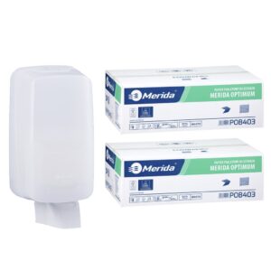 Pojemnik na papier toaletowy w listkach MERIDA HARMONY za 1 zł netto przy zakupie 2 kartonów papierów toaletowych MERIDA OPTIMUM POB403 (18 000 listków)