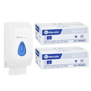 Pojemnik na papier toaletowy w listkach MERIDA TOP za 1 zł netto przy zakupie 2 kartonów papierów toaletowych MERIDA CLASSIC PKB401 (18 000 listków)