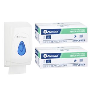 Pojemnik na papier toaletowy w listkach MERIDA TOP za 1 zł netto przy zakupie 2 kartonów papierów toaletowych MERIDA OPTIMUM POB403 (18 000 listków)