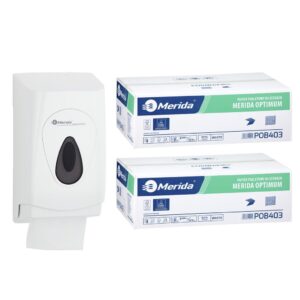 Pojemnik na papier toaletowy w listkach MERIDA TOP za 1 zł netto przy zakupie 2 kartonów papierów toaletowych MERIDA OPTIMUM POB403 (18 000 listków)