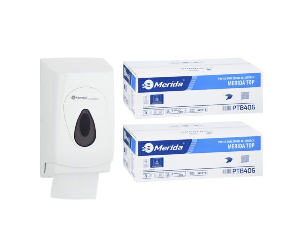 Pojemnik na papier toaletowy w listkach MERIDA TOP za 1 zł netto przy zakupie 2 kartonów papierów toaletowych MERIDA TOP PTB406 (18 000 listków)