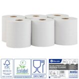Ręczniki papierowe w roli MERIDA CLASSIC MAXI, białe, średnica 20 cm, długość 320 m, jednowarstwowe, zgrzewka 6 rolek, ECOLABEL