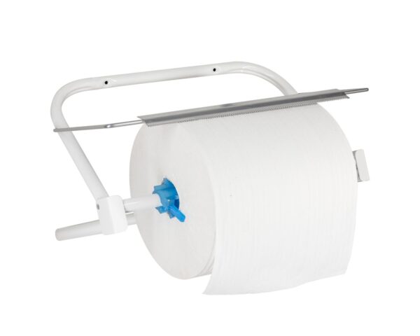 Wieszak na przemysłowe czyściwa w rolach, metalowy, biały Wieszak na przemysłowe czyściwa w rolach, metalowy, biały