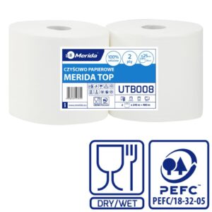 Czyściwo papierowe MERIDA TOP 25, długość 240 m, dwuwarstwowe, BIAŁE, zgrzewka 2 sztuki