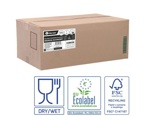 Ręczniki papierowe MERIDA ECONOMY, białe, jednowarstwowe, 4000 szt., ECOLABEL Ręczniki papierowe MERIDA ECONOMY, białe, jednowarstwowe, 4000 szt., ECOLABEL