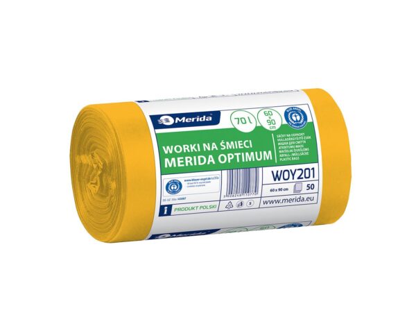 Worki na śmieci MERIDA OPTIMUM, 60 x 90 cm, pojemność 70 l, rolka 50 szt., ŻÓŁTE, HDPE/LDPE Worki na śmieci MERIDA OPTIMUM, 60 x 90 cm, pojemność 70 l, rolka 50 szt., ŻÓŁTE, HDPE/LDPE