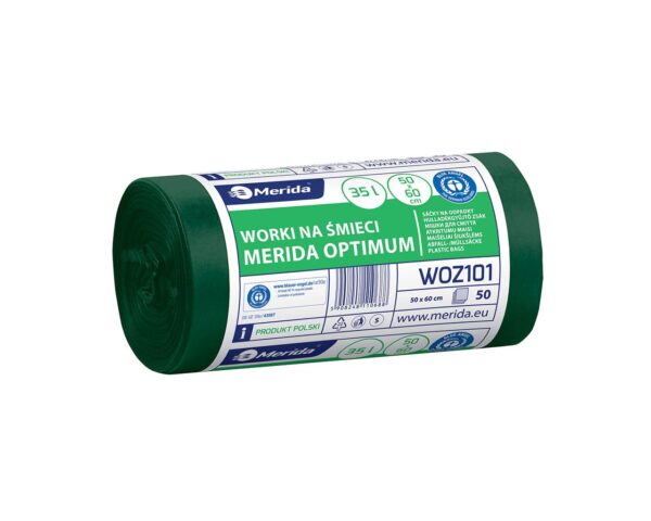 Worki na śmieci MERIDA OPTIMUM, 50 x 60 cm, pojemność 35 l, rolka 50 szt., ZIELONE, HDPE/LDPE Worki na śmieci MERIDA OPTIMUM, 50 x 60 cm, pojemność 35 l, rolka 50 szt., ZIELONE, HDPE/LDPE