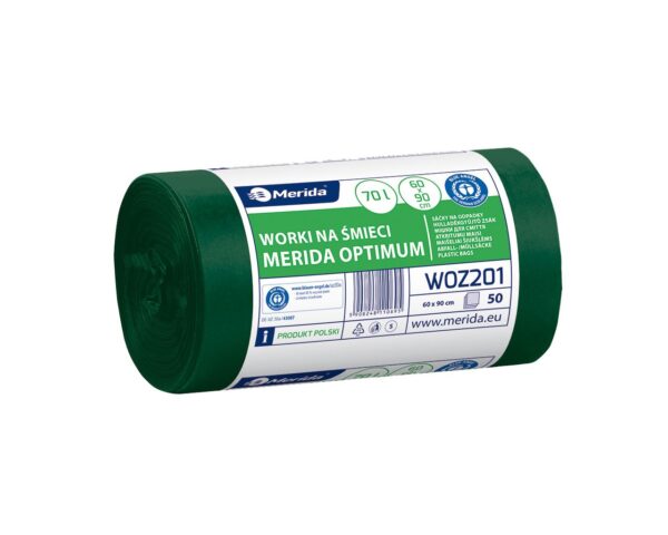Worki na śmieci MERIDA OPTIMUM, 60 x 90 cm, pojemność 70 l, rolka 50 szt., ZIELONE, HDPE/LDPE Worki na śmieci MERIDA OPTIMUM, 60 x 90 cm, pojemność 70 l, rolka 50 szt., ZIELONE, HDPE/LDPE