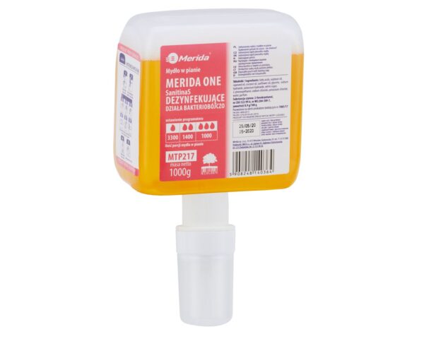 Mydło w pianie MERIDA ONE SANITINAS AUTOMATIC DEZYNFEKUJĄCE jednorazowy wkład z pompką spieniającą do dozowników automatycznych, 1000 g, zapach grejpfrutowy
