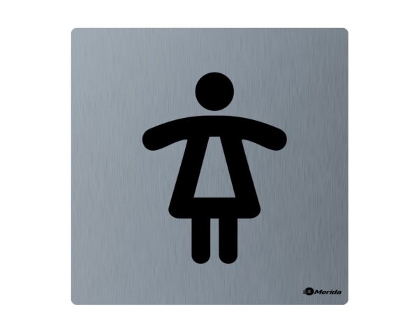 Piktogram ze stali nierdzewnej - toaleta damska wym. 95 x 95 x 2 mm, stal matowa Piktogram ze stali nierdzewnej - toaleta damska wym. 95 x 95 x 2 mm, stal matowa