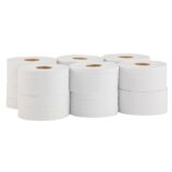 Papier toaletowy MERIDA OPTIMUM, biały, średnica 19 cm, długość 140 m, dwuwarstwowy, zgrzewka 12 szt., ECOLABEL